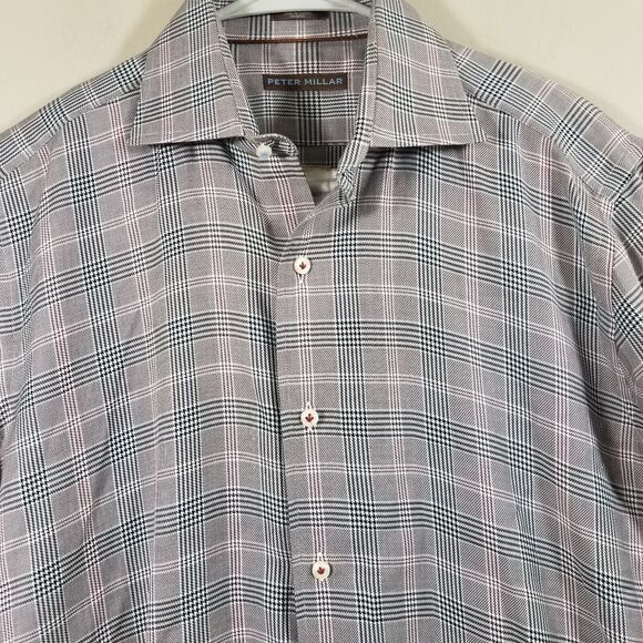Peter Millar Other - Peter Millar Shirt Men Medium Button Up Houndstooth Check Long Sleeve Cotton